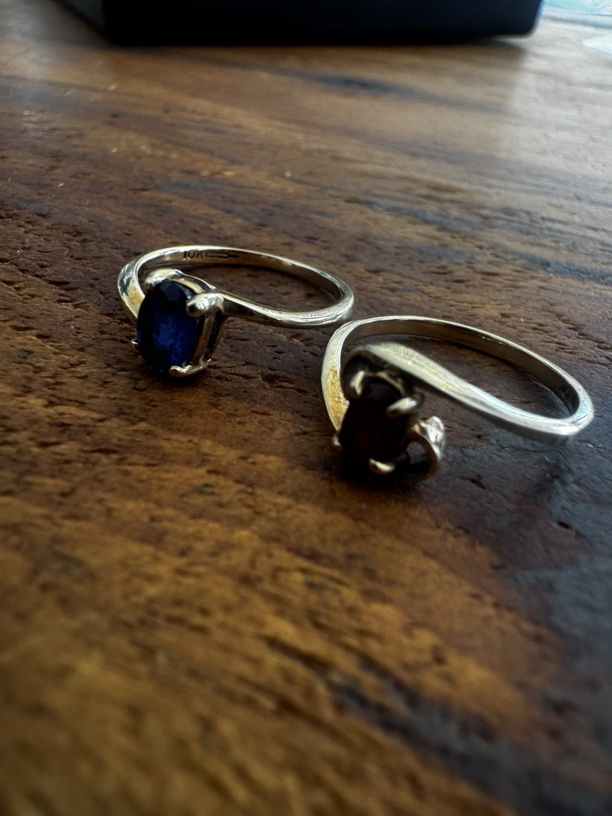 VTG 10K Yellow Gold Two Rings Toi et Moi Ruby Sapphire Ring Set sz 4.25 2.39 Gr