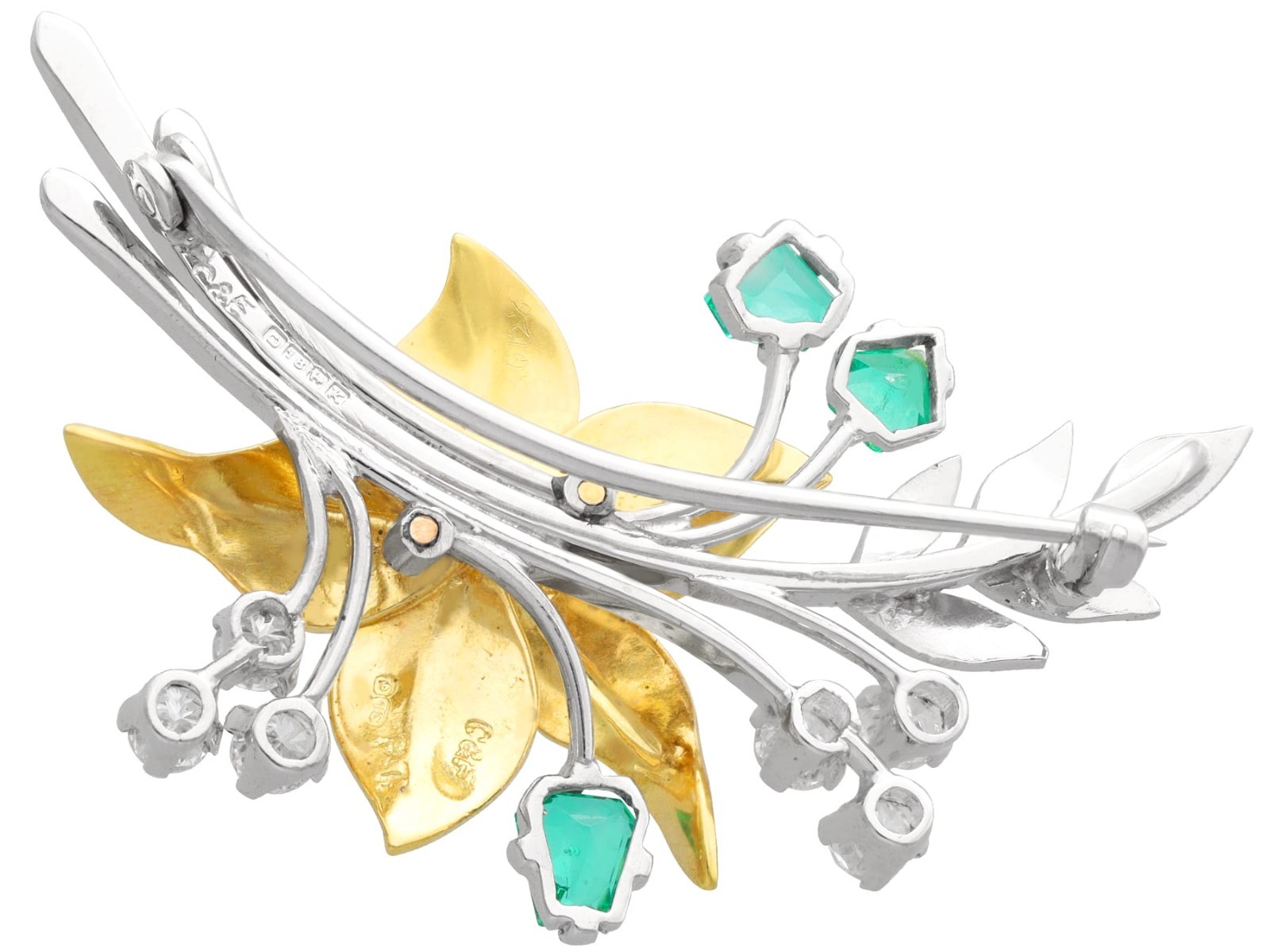 0.78Ct Emerald 0.55Ct Diamond and Pearl 18k Yellow Gold and Platinum Brooch