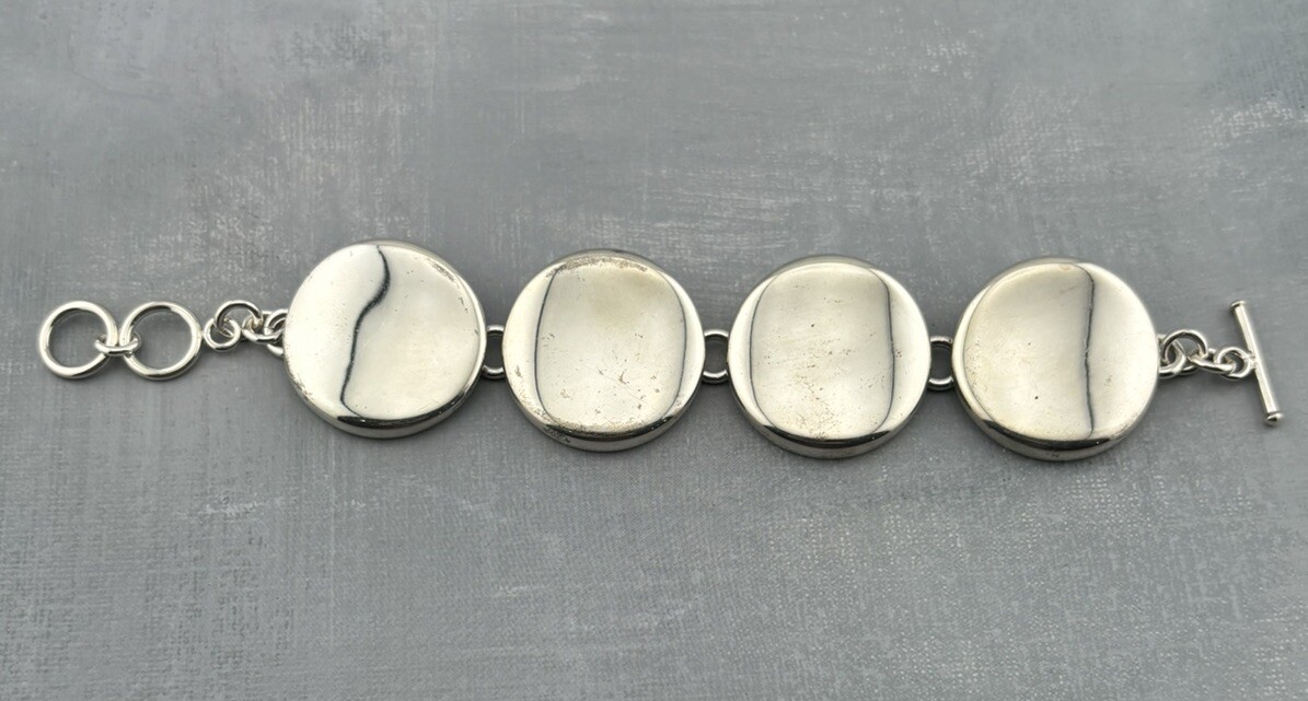 47g ATI Mexico .925 Sterling Silver Station Disc Toggle Bracelet Adjustable 7.75