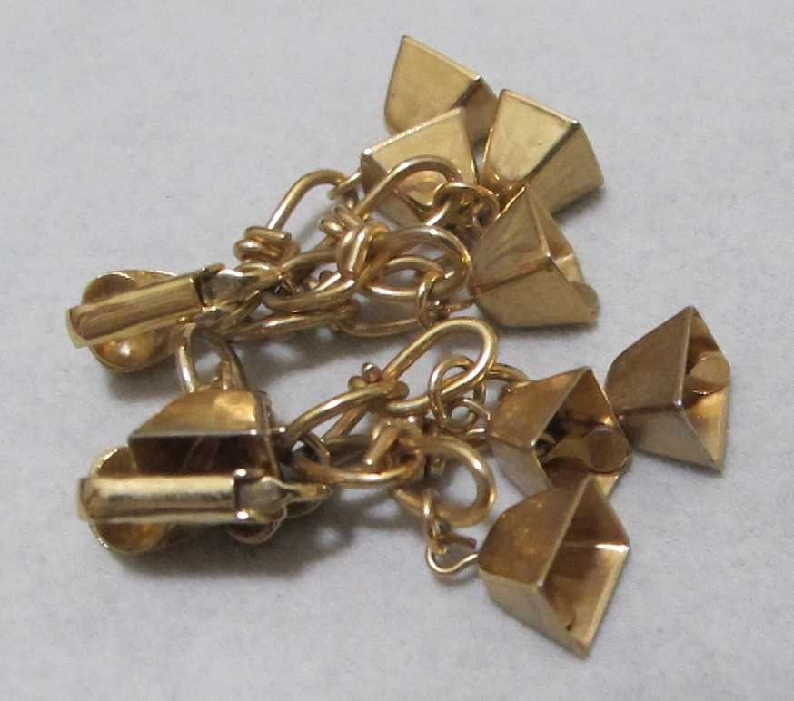Fun! Four Articulated Dangling Cow Bells Vtg Gold Tone Clip Earrings 1-7/8”