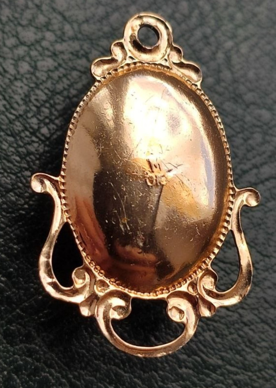Vintage 1980 Soviet Gold-Tone Pendant Odessa Jewelry Factory USSR Pink Cabochon