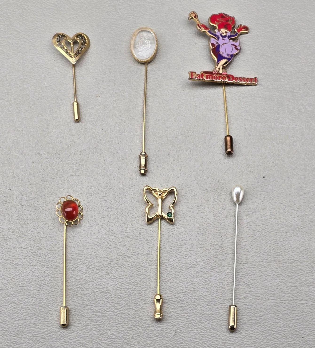 Vintage Stick Pin Lot 6 Pieces Hat Lapel Red Hat Society Gold Silver Tone