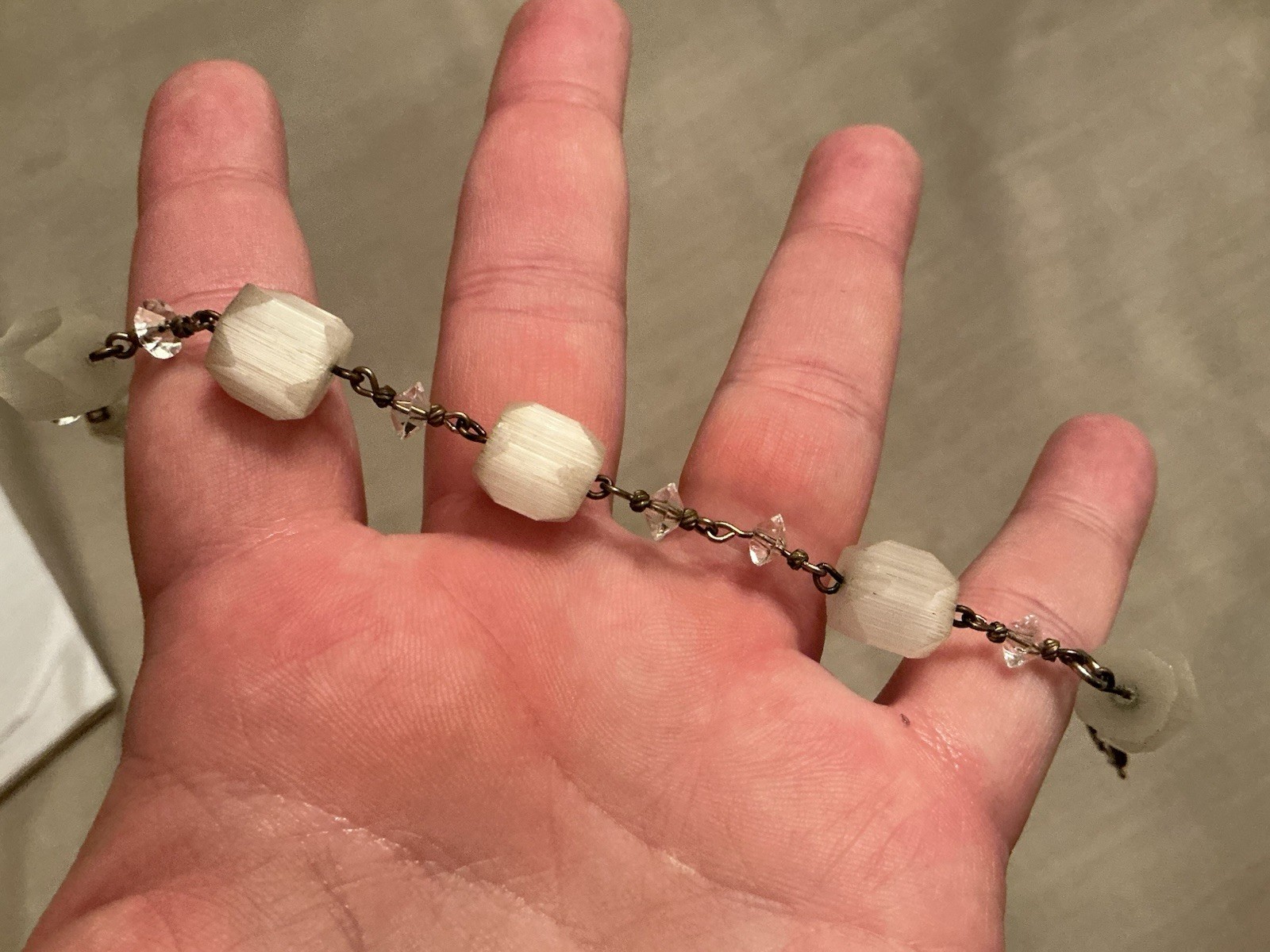 Vintage Czech Satin Glass Faceted Crystal Bracelet 7.5” Long