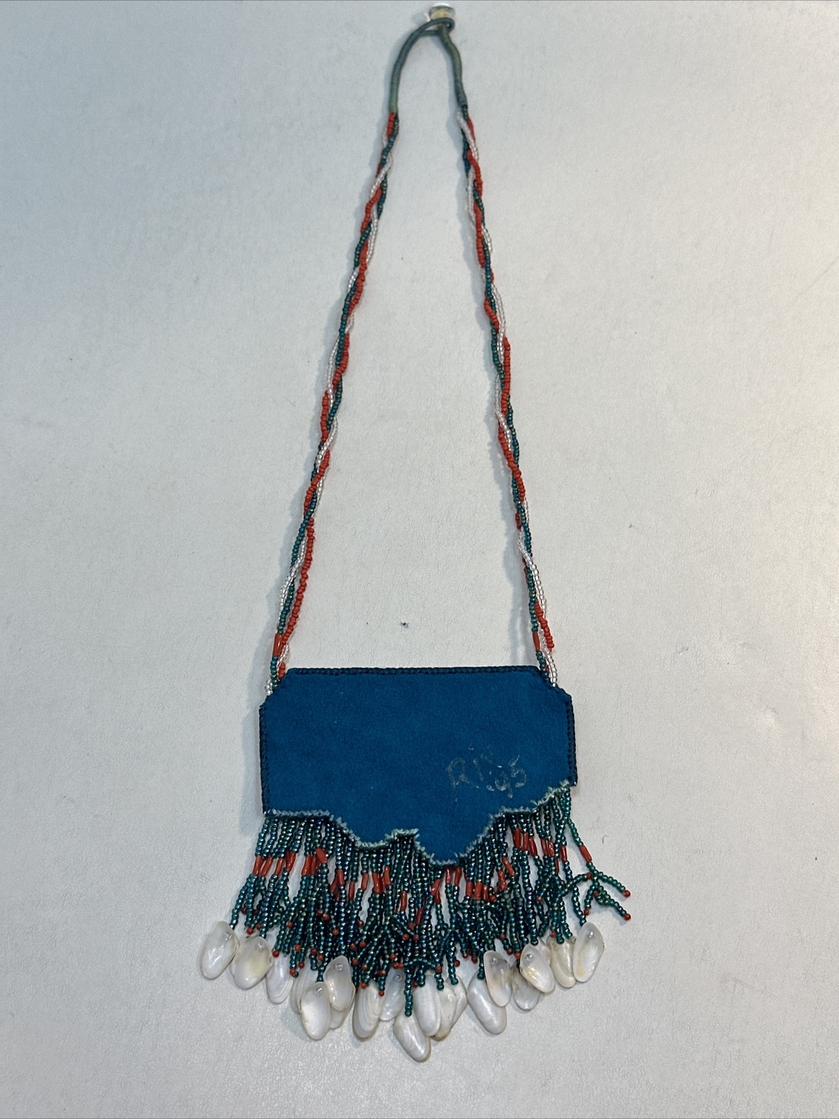 Vintage Handmade Orange Fish Sead Bead Southwestern Necklace With Fringe-Shells