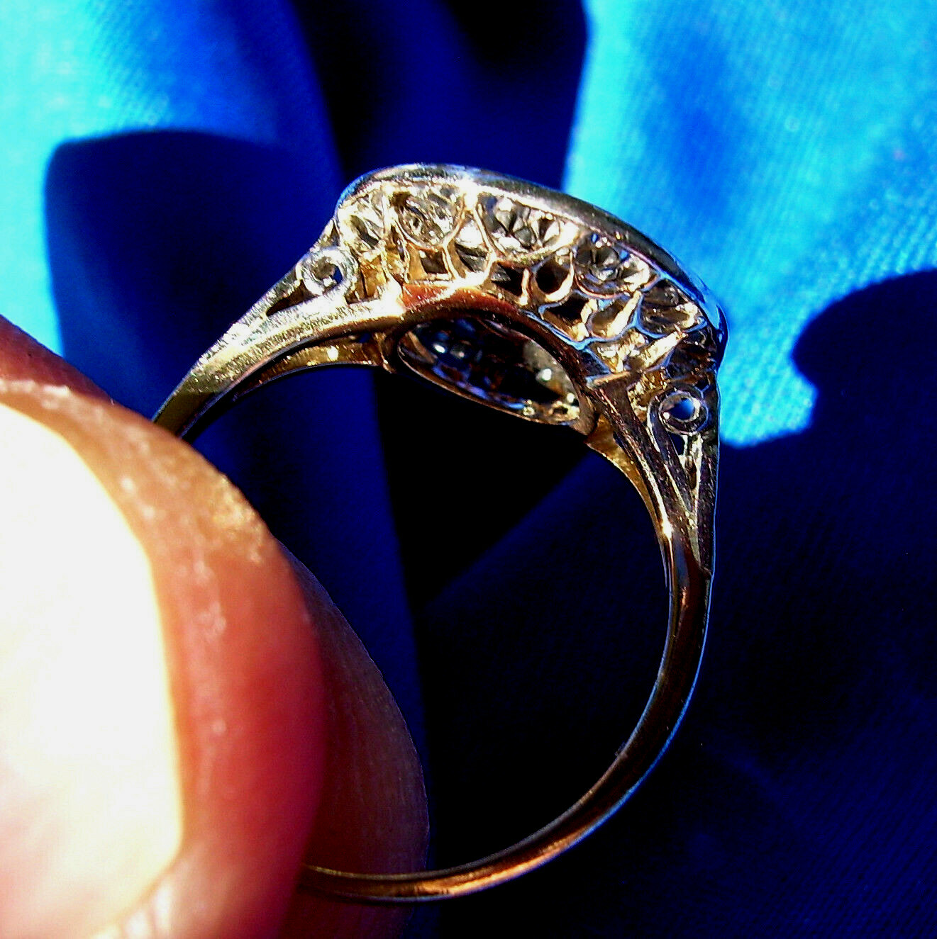 Original EARTH MINED DIAMOND Onyx Deco Engagement Ring Antique PLATINUM Filigree