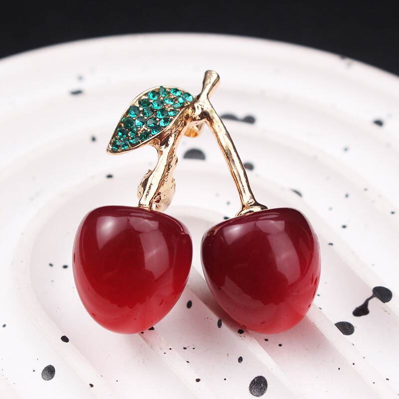 Cute Sweet Girl Simple Fashion Fruit Cherry Brooch Women Men Jewelry Gift