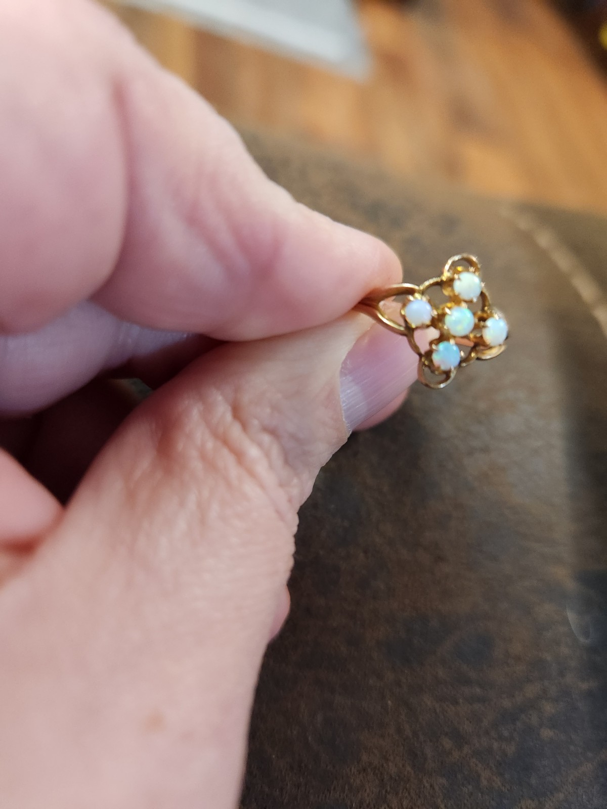 Antique 10k Yellow Gold Ostby Barton Opal Cross Ring Deco Sz 3.25 Pinky 1.22g