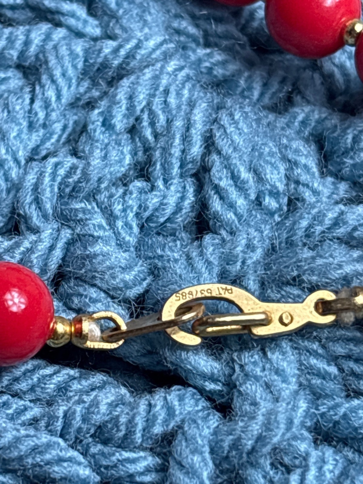 Vintage Red Plastic Beaded Necklace Graduated Goldtone Spacer Beads 22 inches