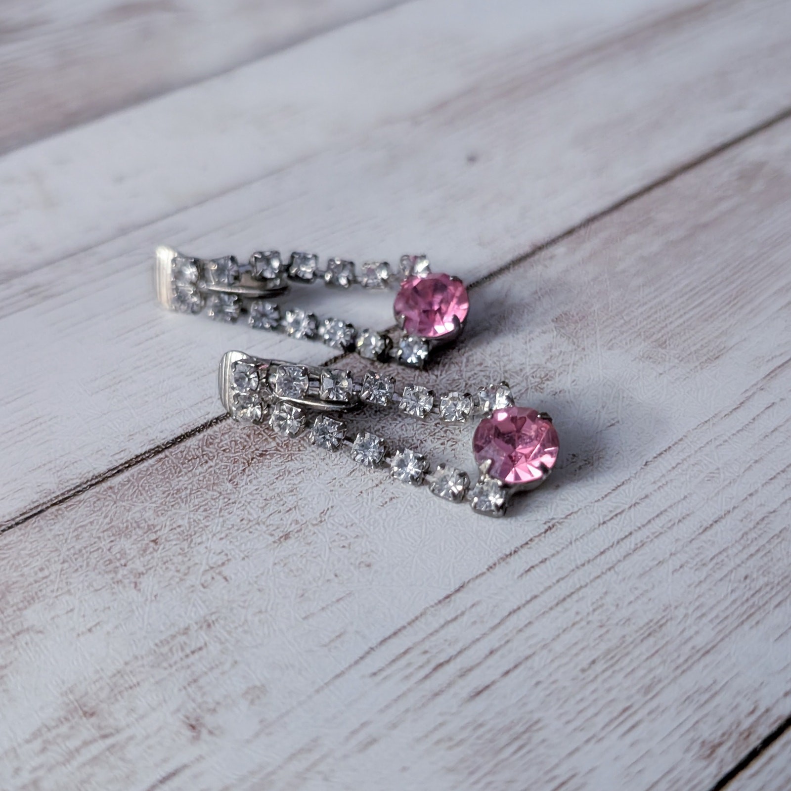 Vintage Clip On Earrings Pink & Clear Gem Dangle – Tarnish to Metal