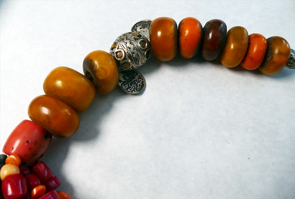 Morocco – Vintage Berber Necklace – Sahara Origin, Amber beads, Silver, Turquois