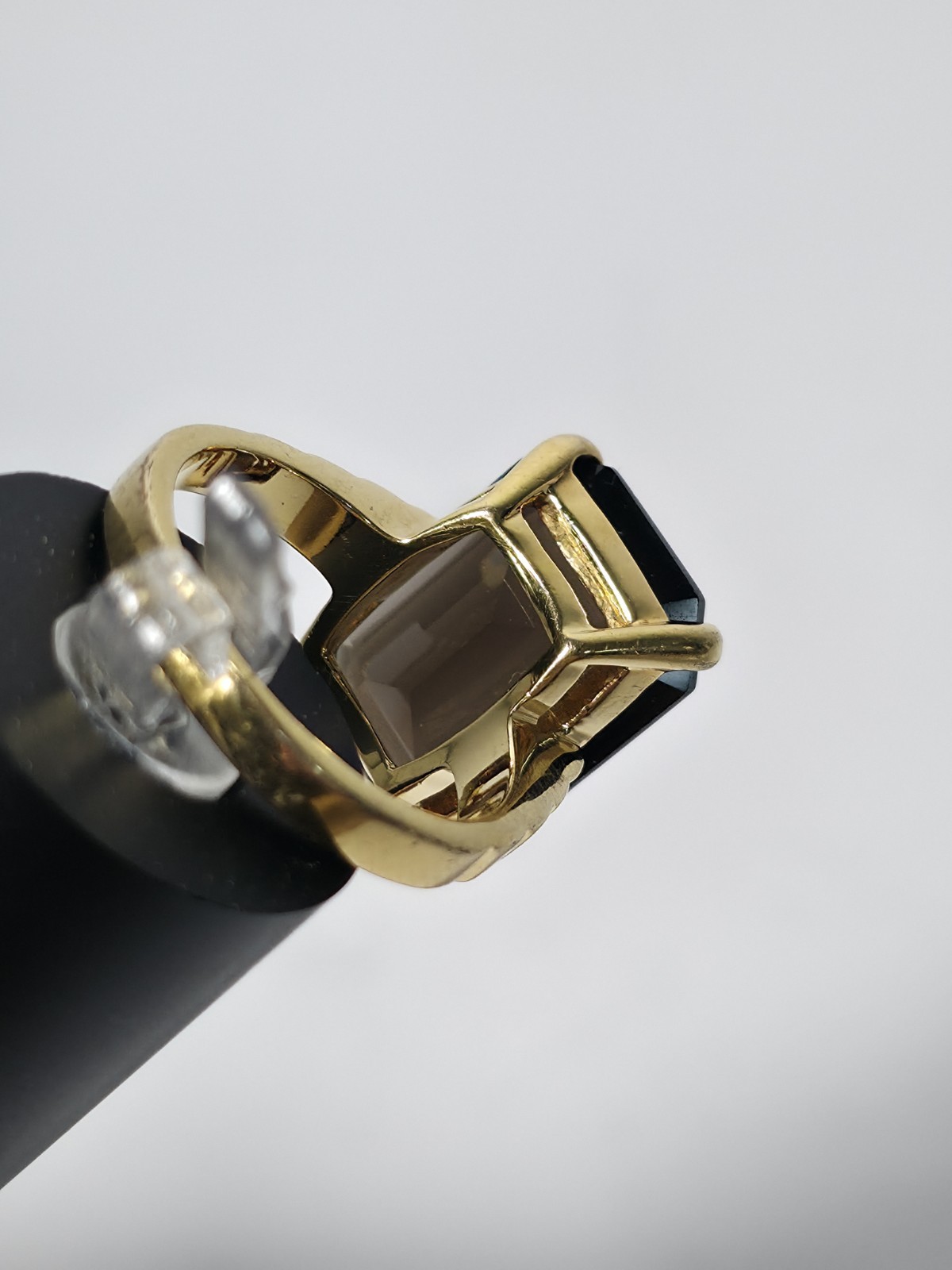 Vintage SETA Gold Plated Emerald Cut Smoky Quartz Statement Ring Size 7.75 (J2)