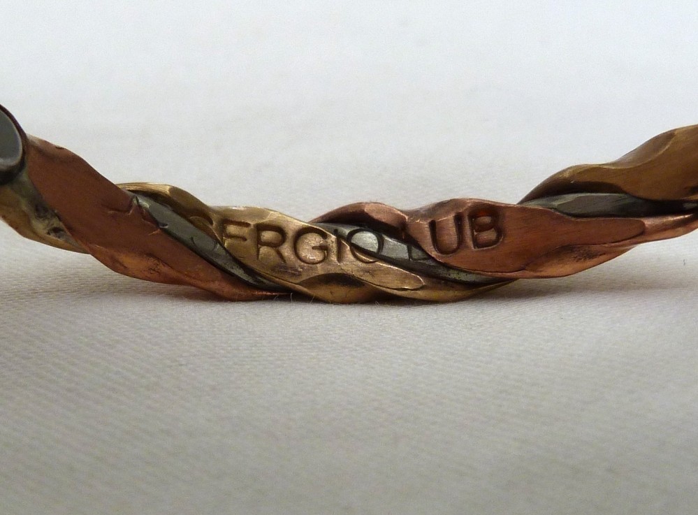 VINTAGE SERGIO LUB WOVEN COPPER BRASS SILVER MAGNETIC CUFF BRACELET