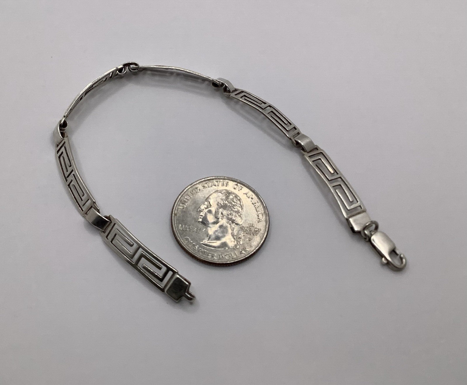 Vintage Signed MF 68 925 MEX Sterling Silver Greek Key Link Bracelet