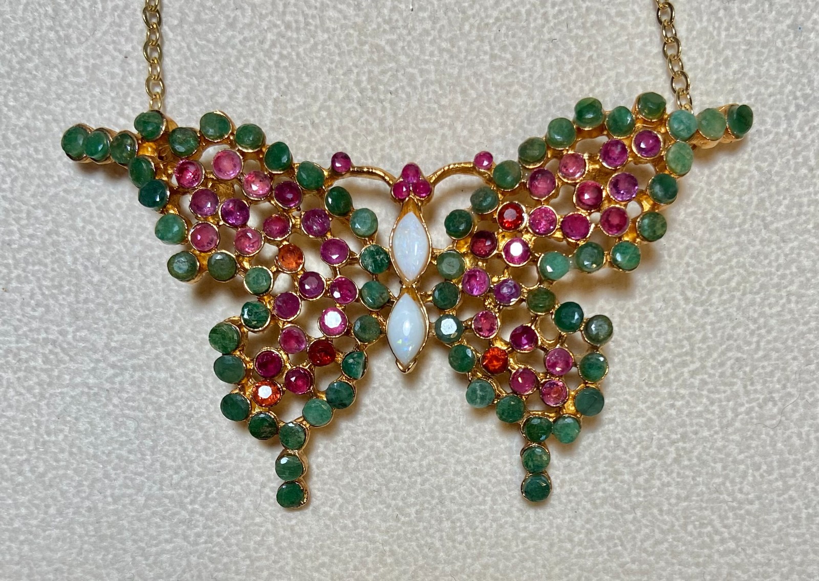 AUTHENTIC SWOBODA BUTTERFLY PENDANT ~ GENUINE EMERALD, RUBY, OPAL ~ WOW!