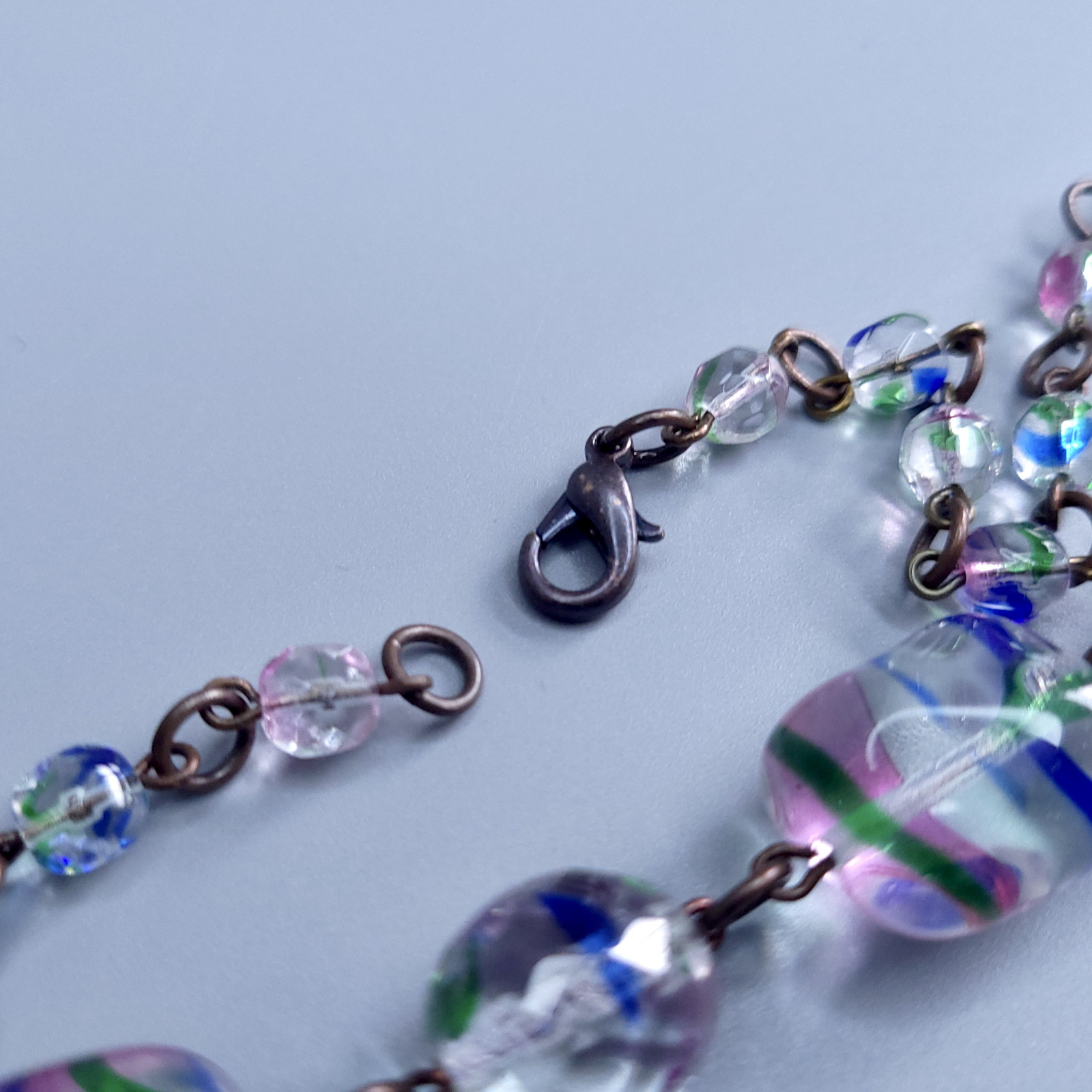 Iris Glass Necklace 22” Multicolor Czech Vintage Beads Art Glass