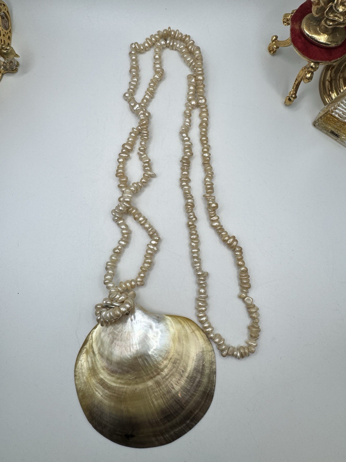 Chunky And Long Necklace Freshwater Pearl And Mother of Pearl Shell Pendant