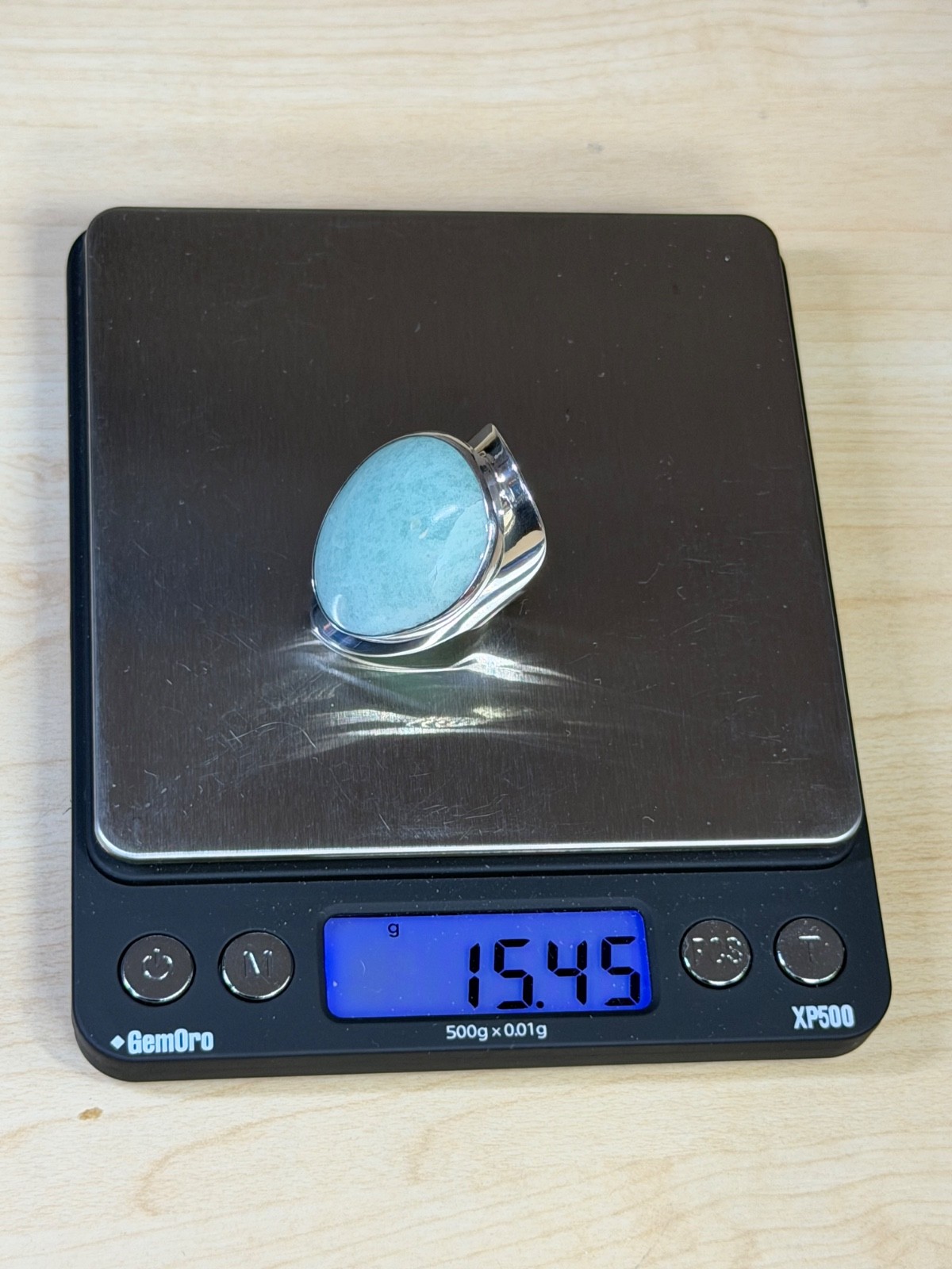 DOMINIQUE DINOUART DDD Mexico 925 Silver Large Cabochon Amazonite Ring Size 7.5