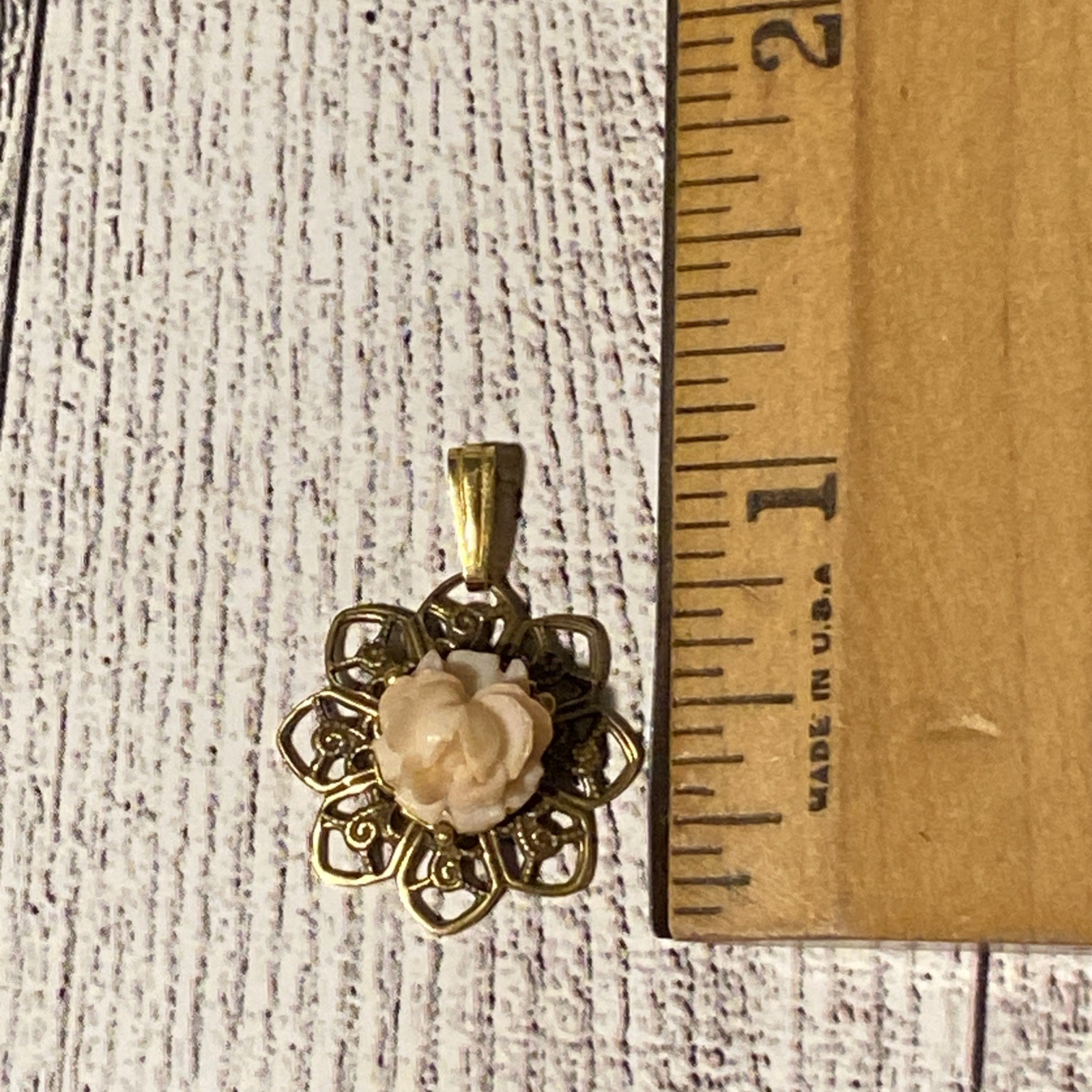 Vintage 1-7/8” CARVED RESIN ROSE Flower Brooch plus Pendant & Ring Lot