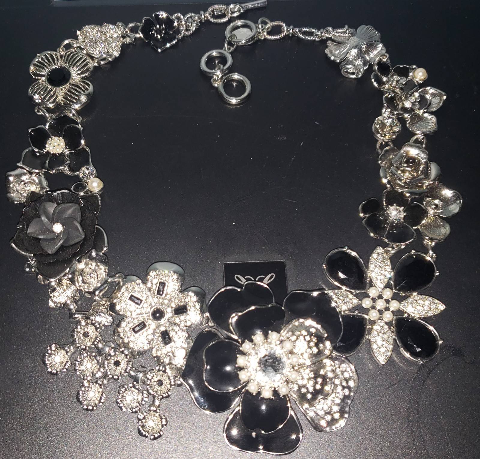 White House Black Market Statement Necklace Floral Chunky w Rhinestones WHBM NEW