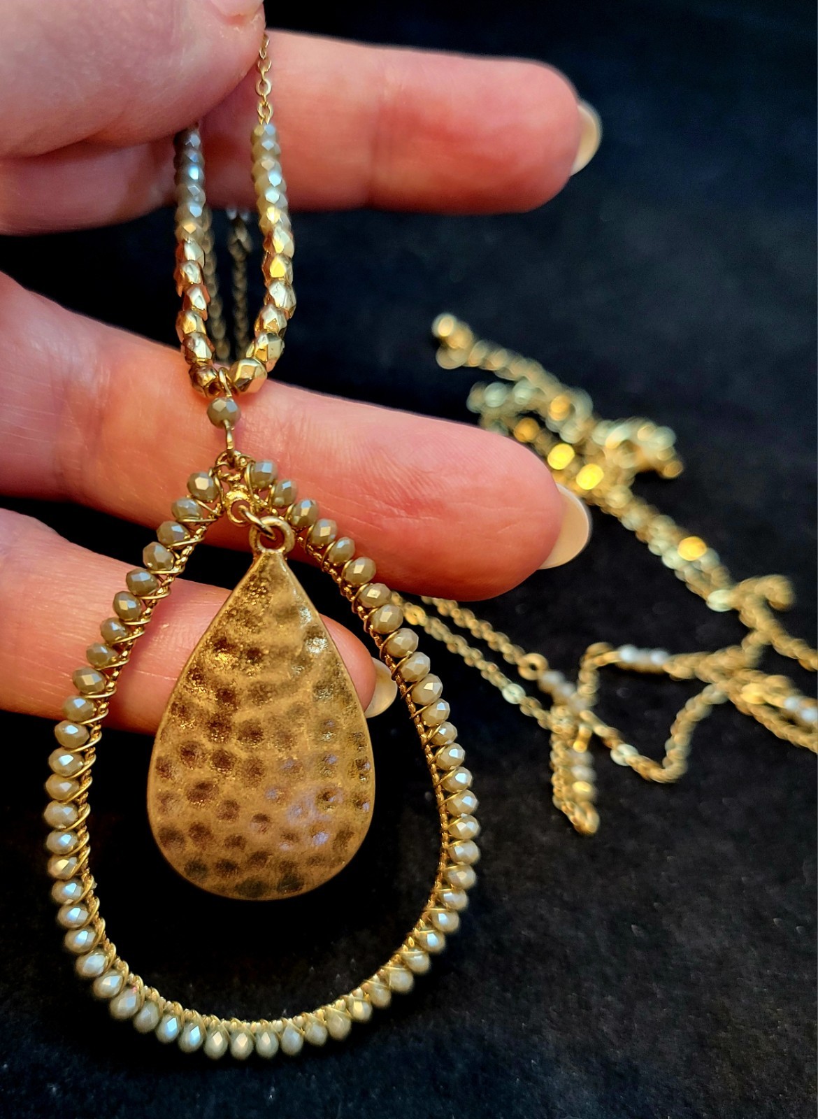 Vintage Long Gold-Tone Beaded Statement Pendant Necklace ~ 37″ Long