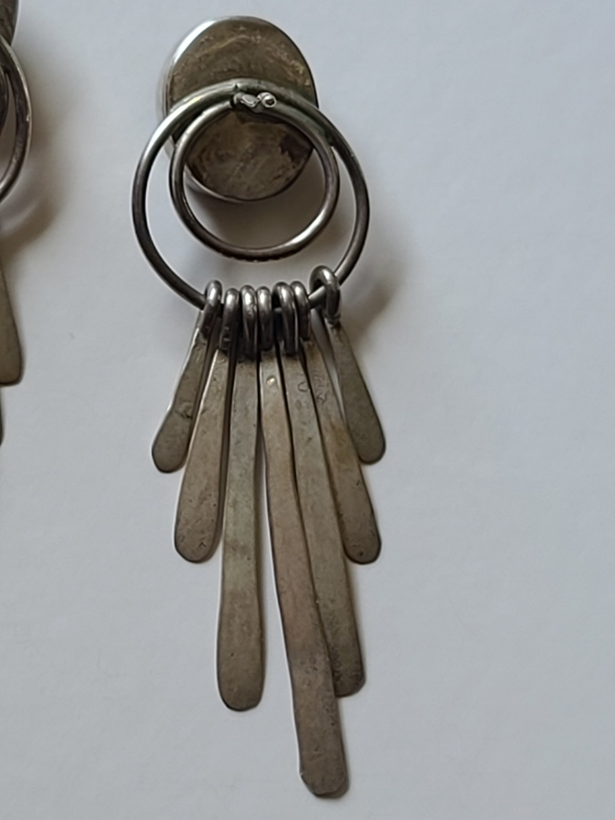 Vintage Sterling Silver Paua Shell Fan Dangle Stud Earrings Southwestern Style