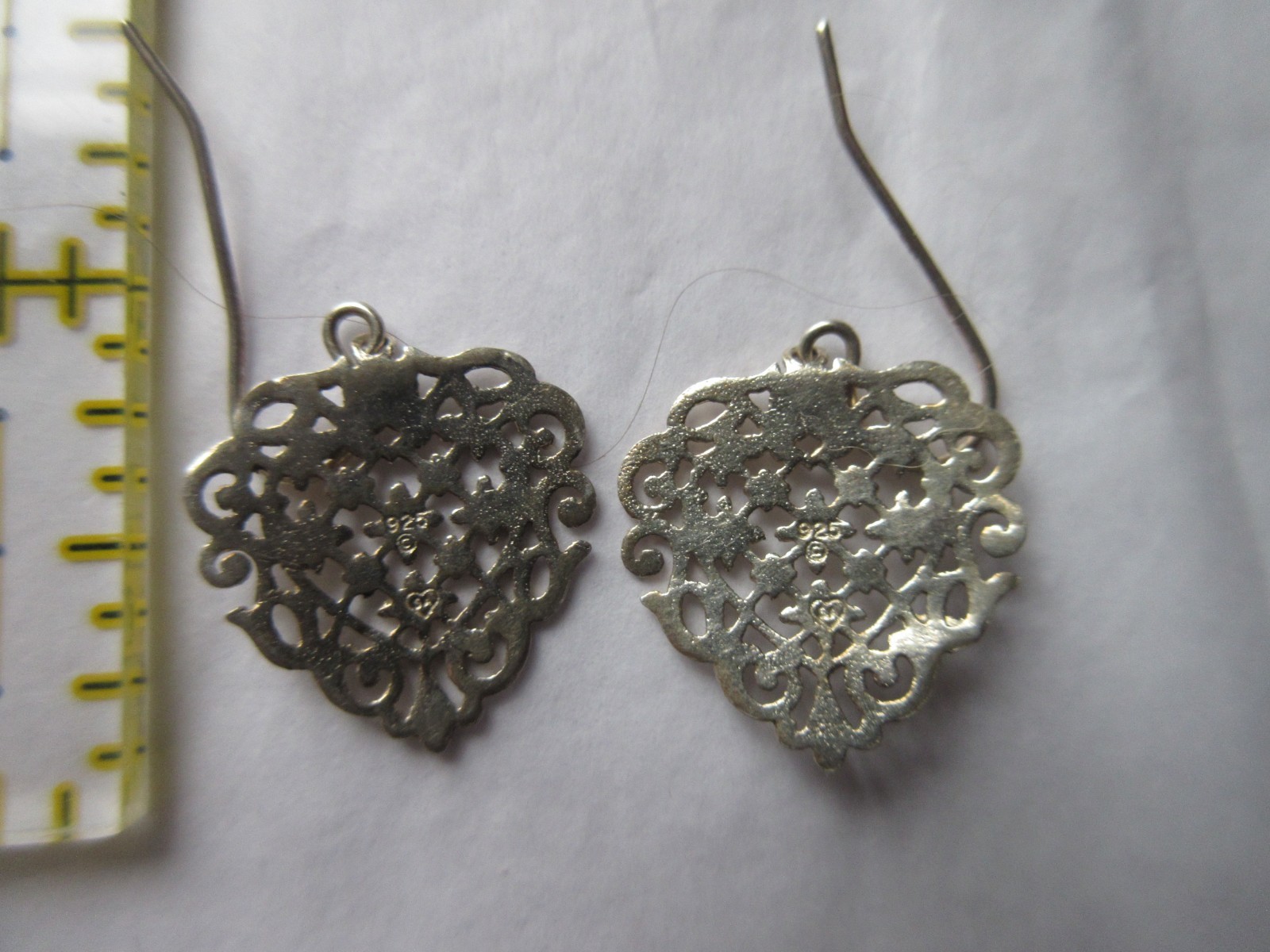 Vintage Sterling Silver Filigree HEART EARRINGS Dangle Hook Pierced