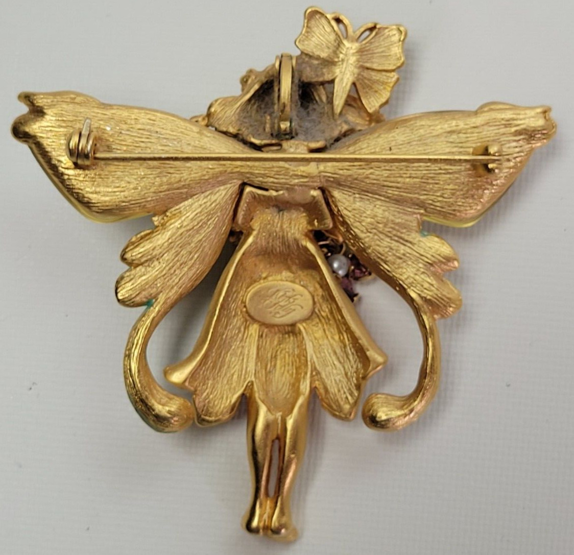 Vtg Kirk’s Folly Enamel Primrose Flower Magic Garden Fairy Brooch Pin Pendant