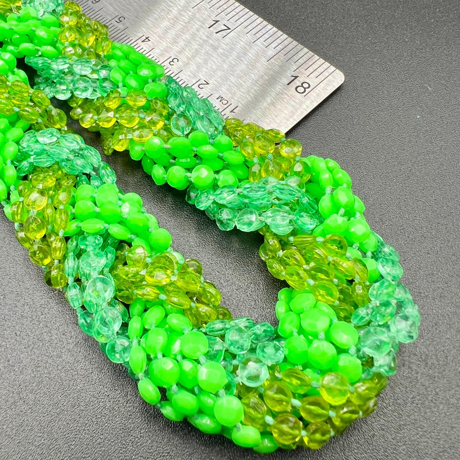 Vintage Bright Green Opera Length Necklace Torsade Twisted Beaded Statement