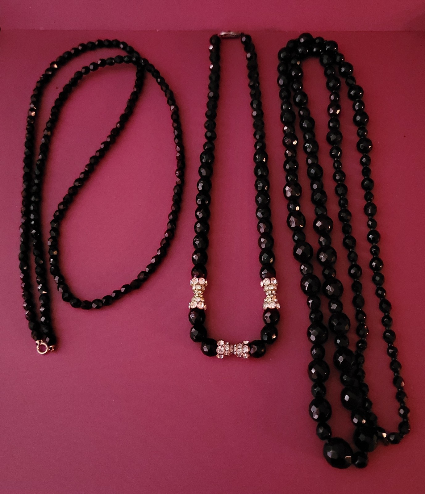 Vintage Faceted Black Glass Necklace Lot of 3