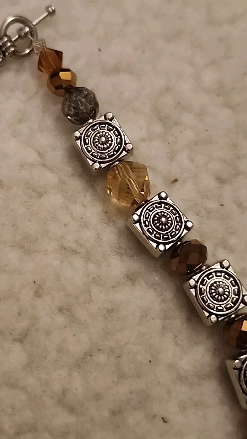 Vintage Metal & Agate Stone BOHO With Amber AB beaded Necklace 18”