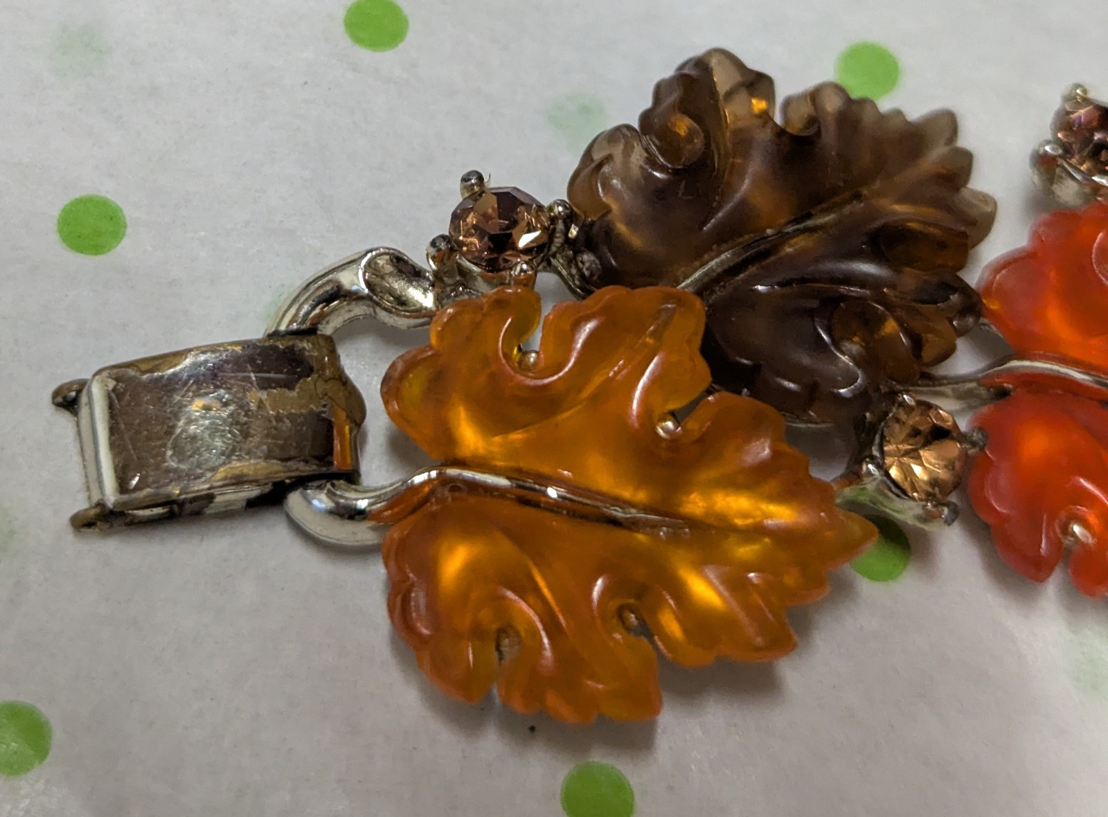 Lisner Leaf Lucite Bracelet and Necklace Goldtone Fall Colors