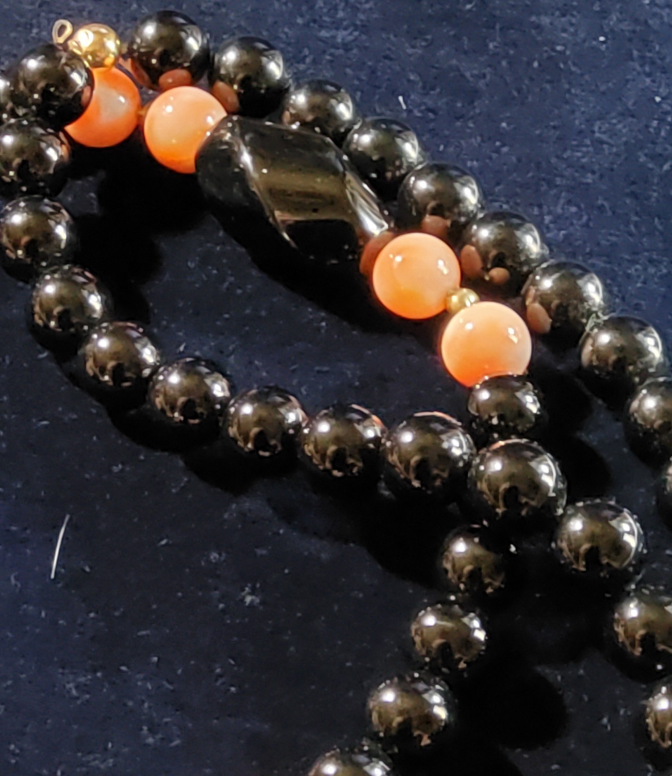 Vtg Black Onyx And Pink Angel Skin Coral Art Deco Necklace / 14kt Gold Fill…