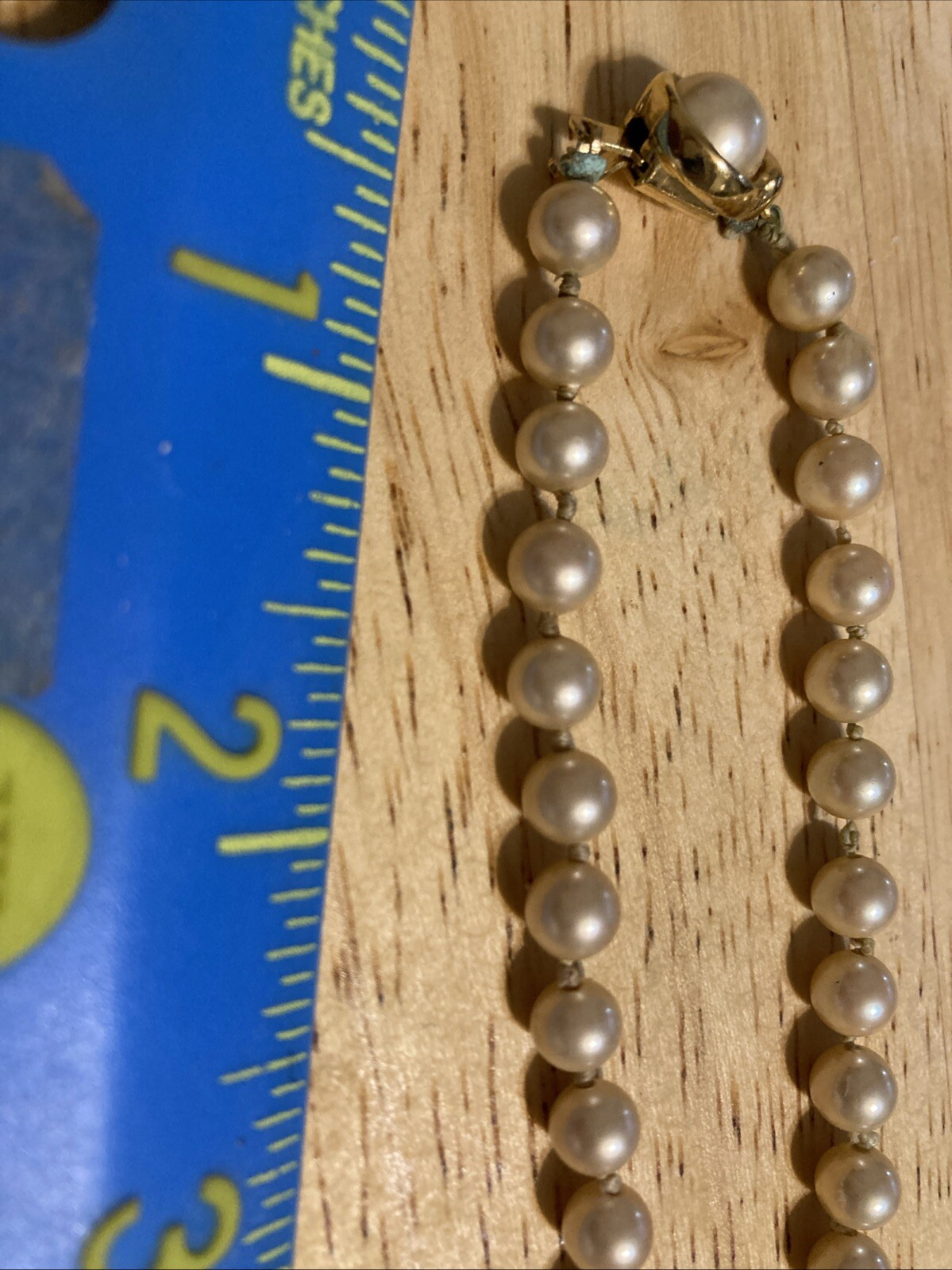 Vintage Trifari Faux Pearl Necklace. 22 Inches. Signed. Knotted