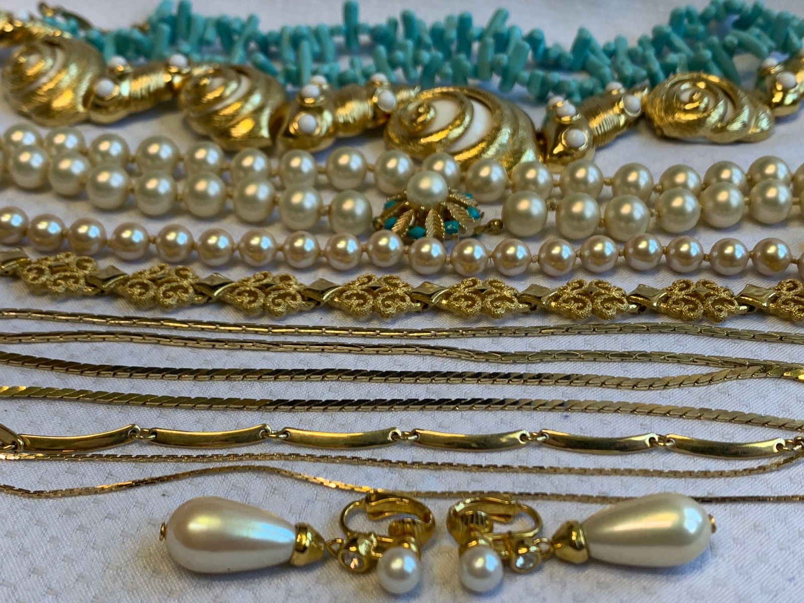 Vtg Costume Jewelry Lot Napier ICO Monet Avon Faux Pearl / Turquoise / Gems