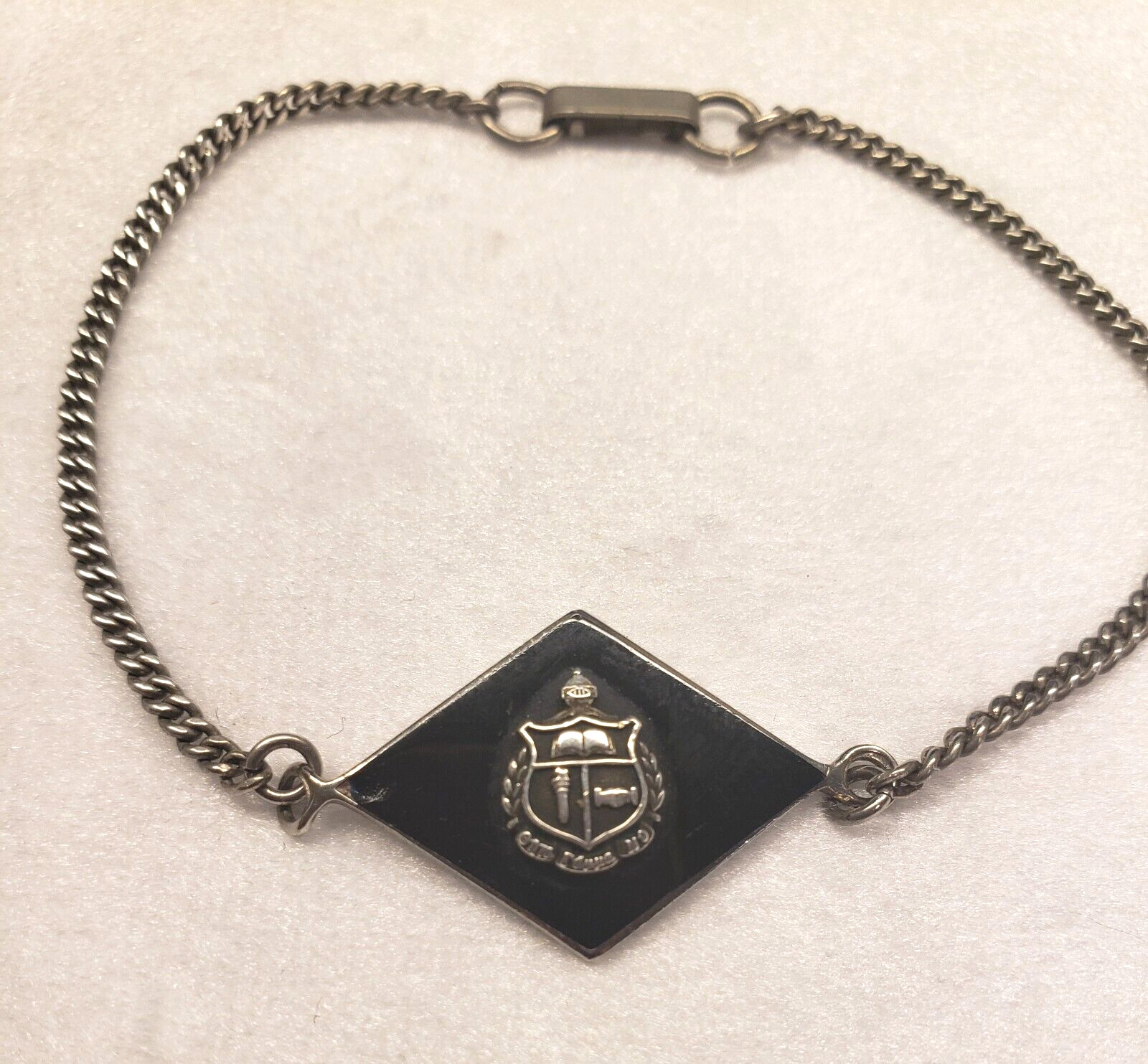 ESTATE FIND Vintage Sterling Silver Black Enamel Sorority (?) Bracelet