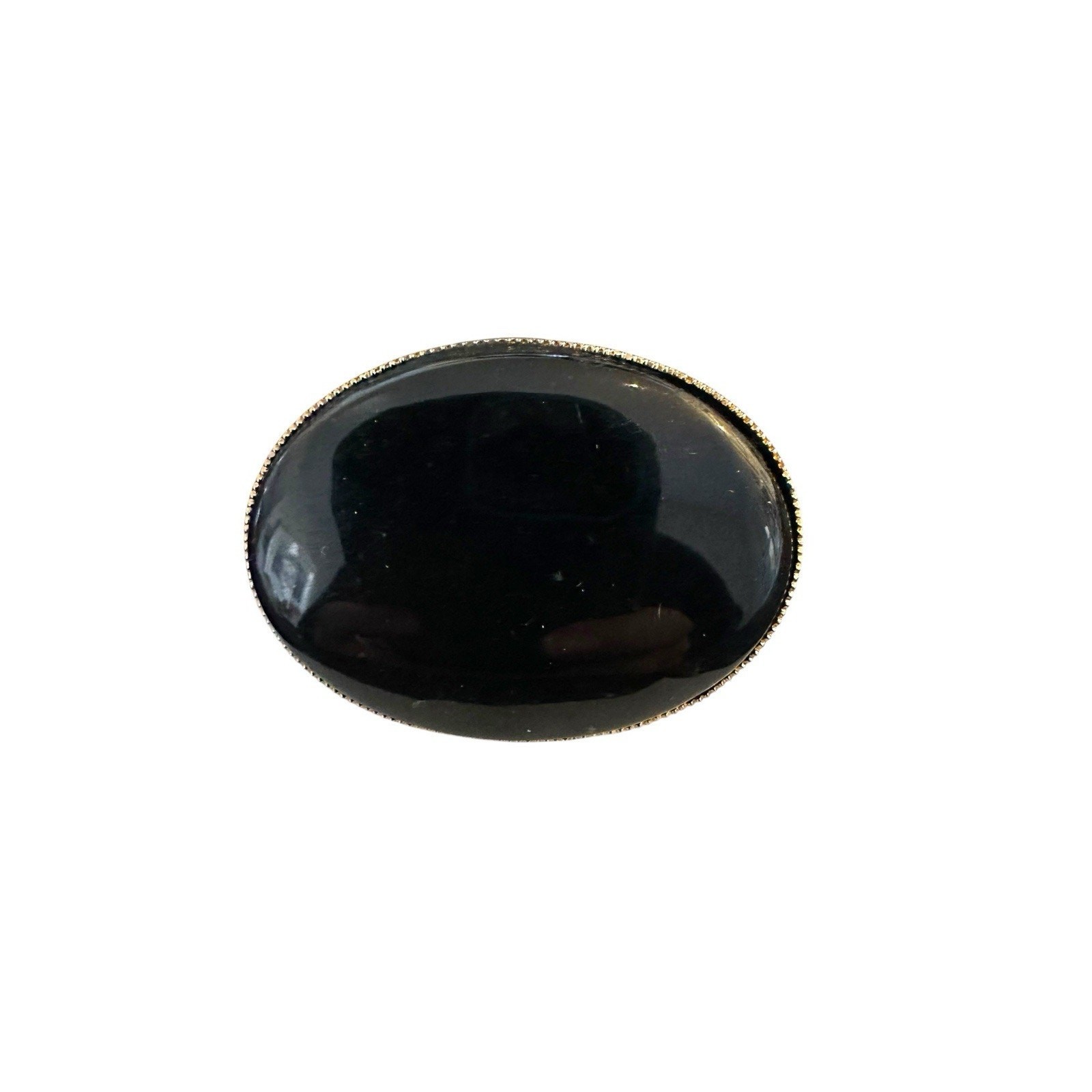 Vintage Black Onyx Oval Scarf Ring With Goldtone Metal Safety Clasp Estate EUC