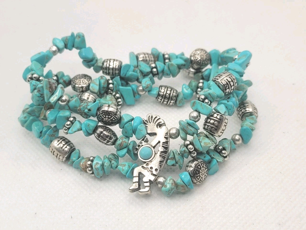 Vintage Turquoise Silver Beads Stretch Braslet.