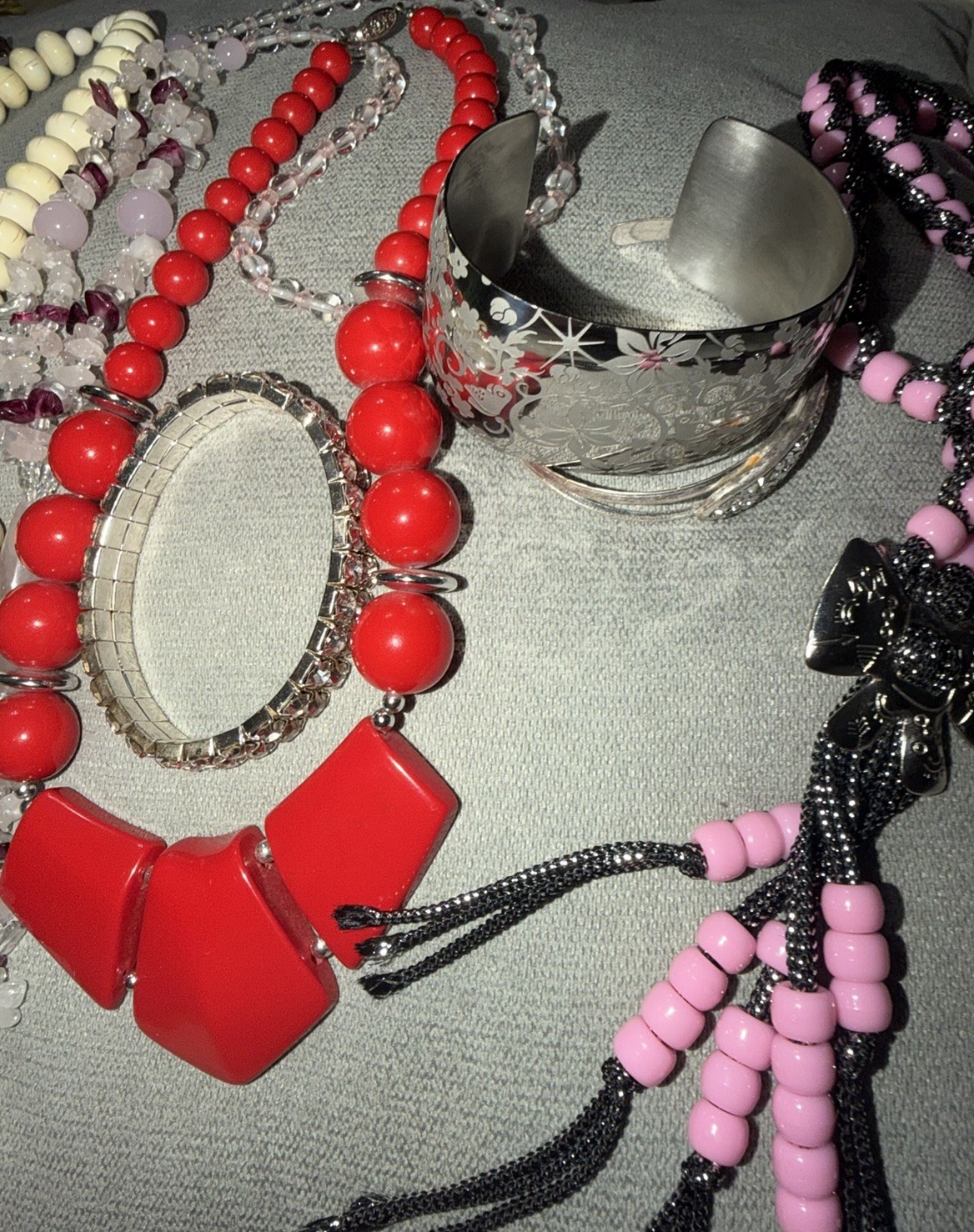 VTG Costume Jewelry Lot! Acrylic, Rhinestone, Stainless Steel, Rose Quartz +more
