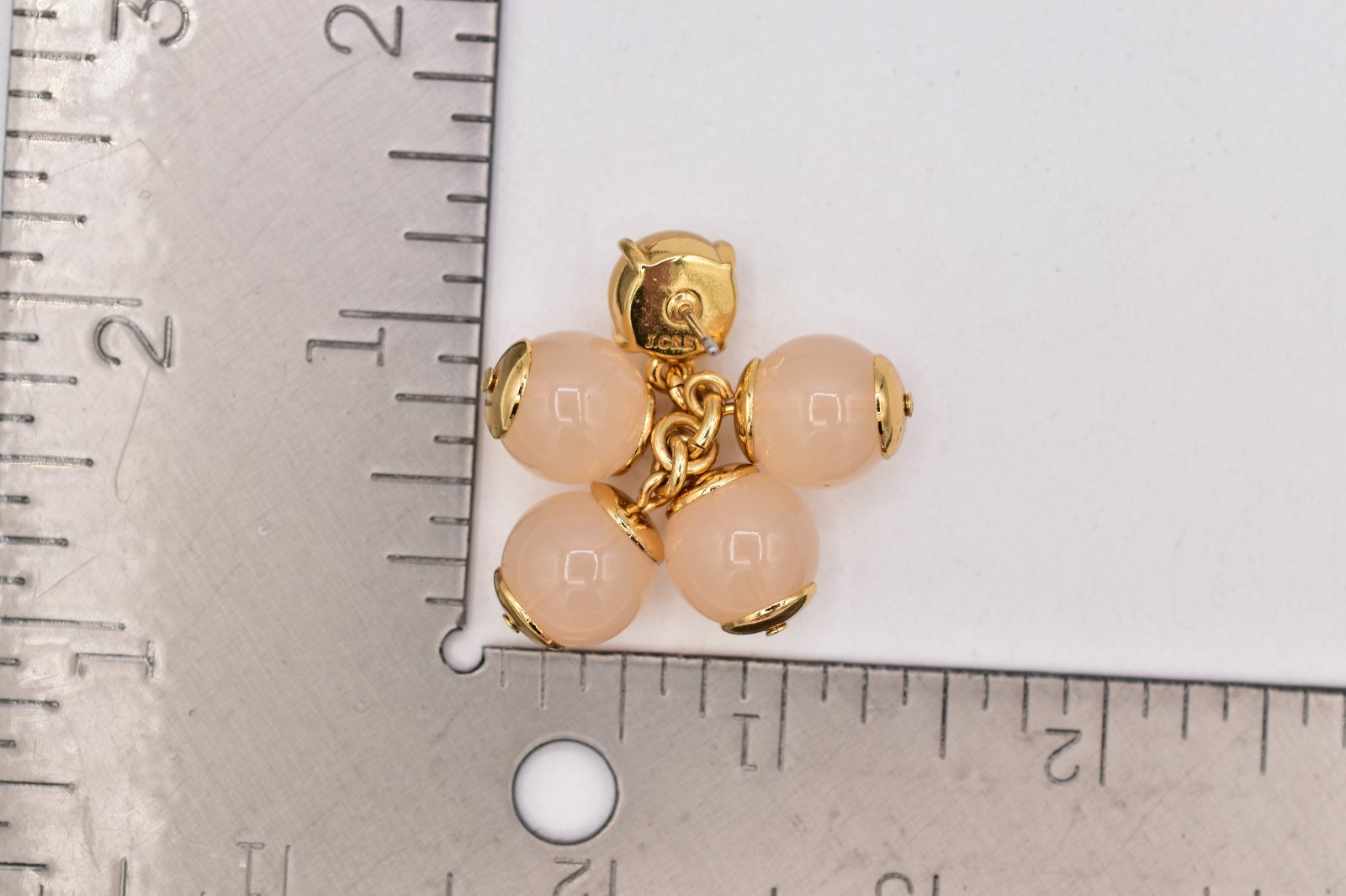 J.Crew Peach Beaded Cabochon Cluster Earrings Gold Tone Drop Dangle Signed BinAI