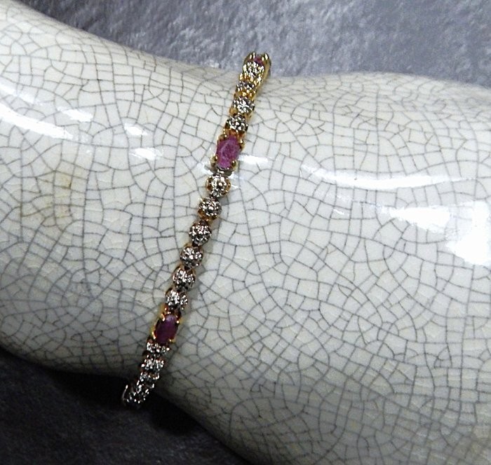 DEE BERKLEY 925 Sterling Silver Vermeil Ruby Tennis Bracelet 9.4g DBJ Signed