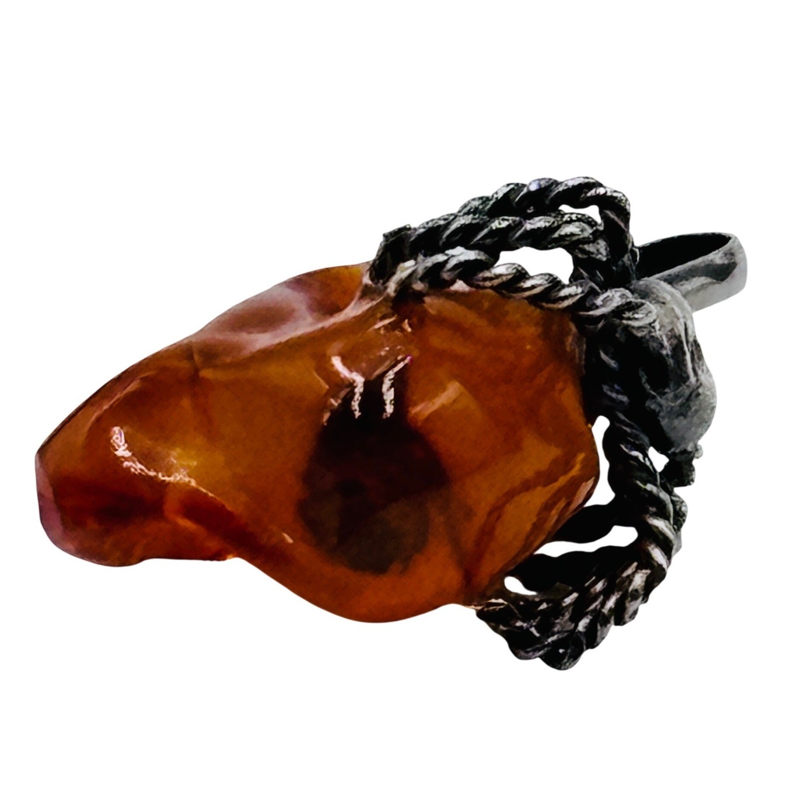 Sterling Silver Spider Baltic Amber Pendant with Insect Inclusion natural