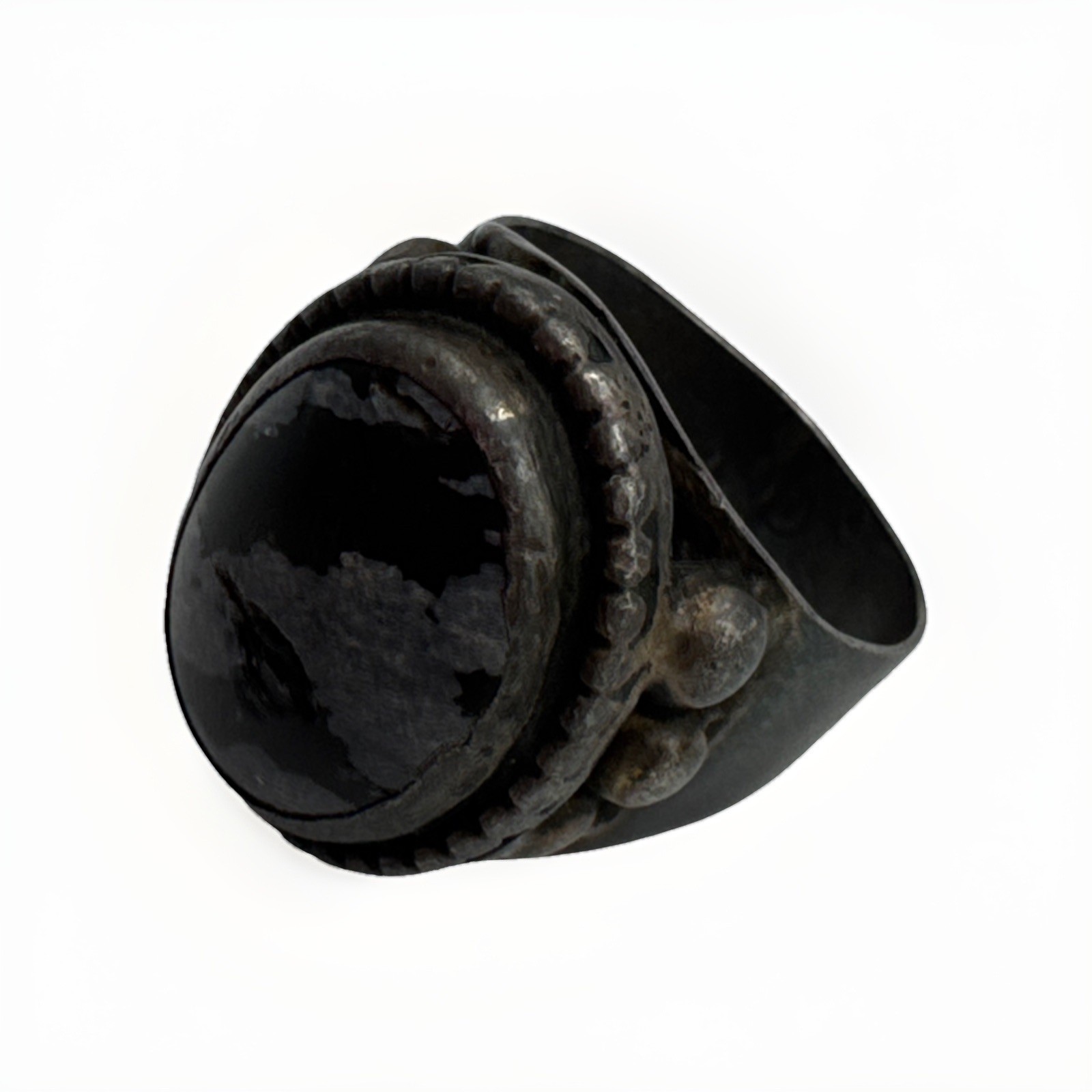 Sterling Silver Vintage 22.50mm Black & Grey Colored Stone Sz 10.25 Ring 13.9g
