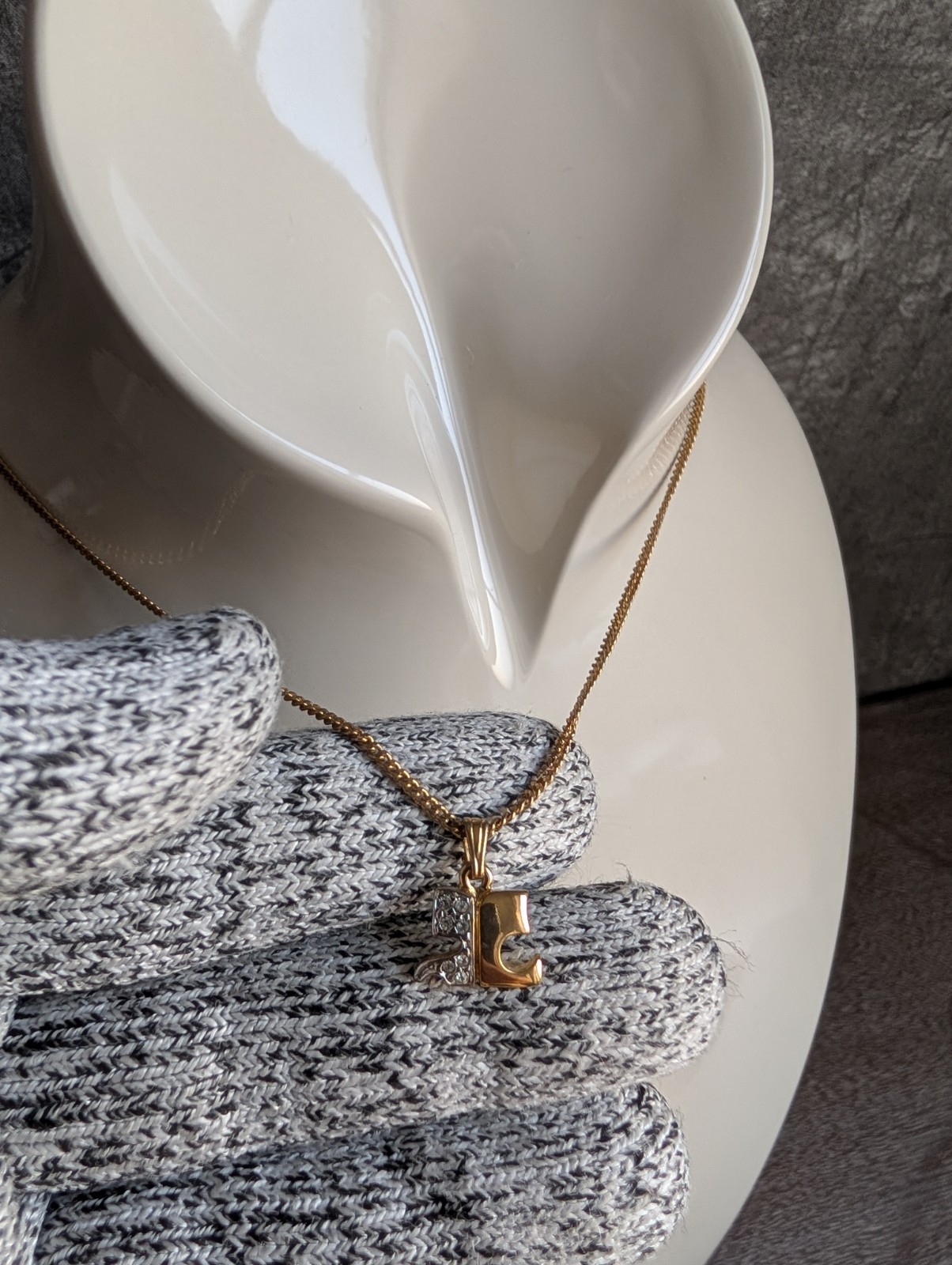 Vintage Courrèges Paris Gold-Tone Diamanté “AC” Logo Necklace