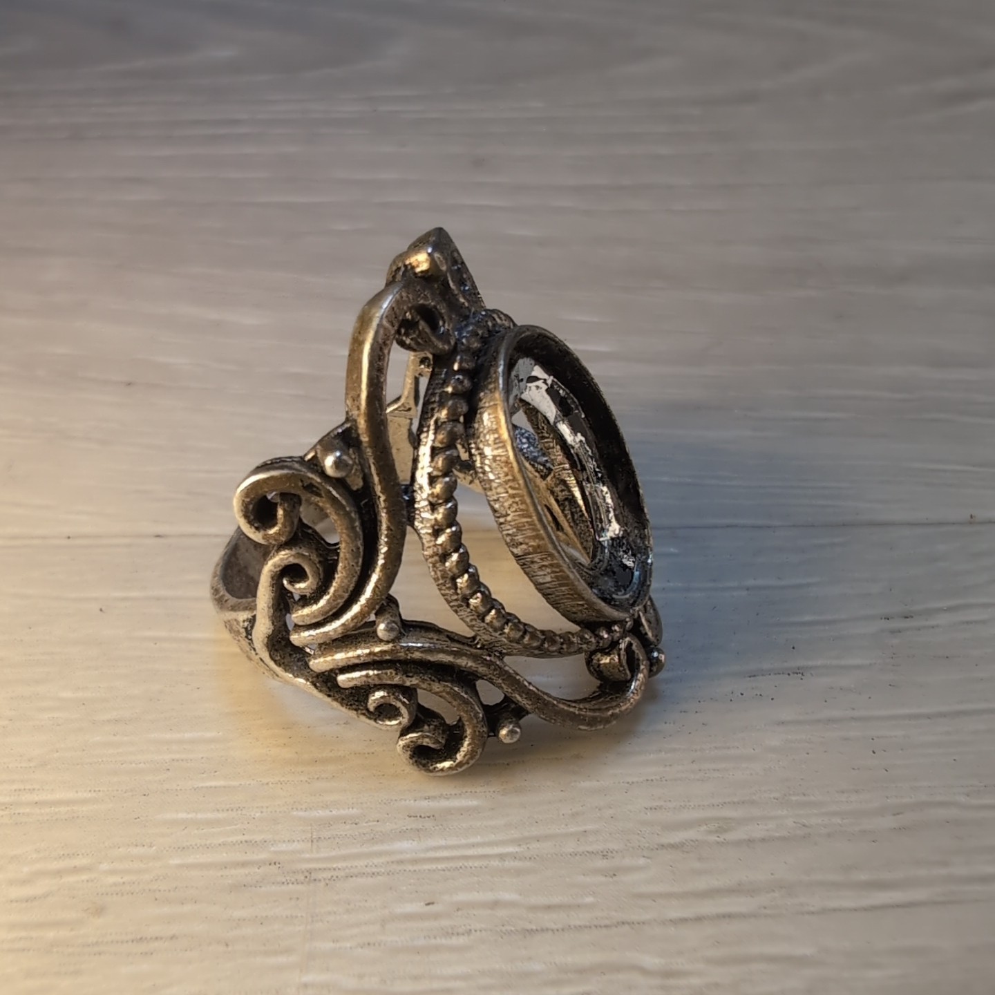 Vintage .925 Sterling Silver Ring Elegant Victorian Scrollwork 7.5 No Stone 6.9g