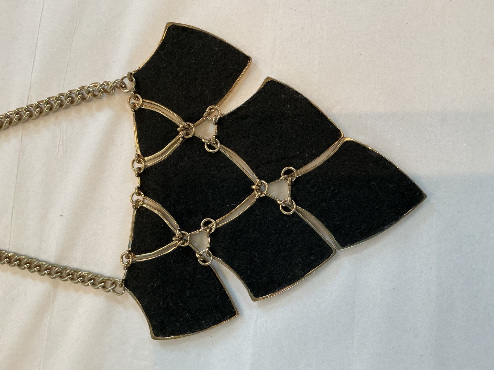 Vintage Art Deco Geometric Bib Statement NECKLACE, fan & chevronm earth tones