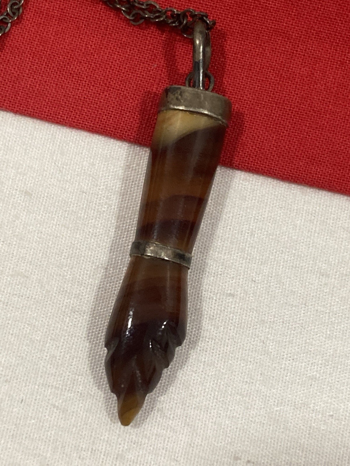 Vintage 900 Carved TORCH Shaped Agate Pendant Sterling Silver 925 Cable Necklace