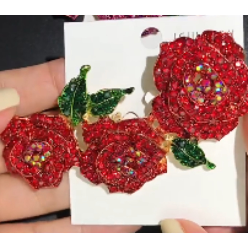 Rhinestone Valentine Brooches Red Love Heart Rose Flower Brooch Pin for Women US