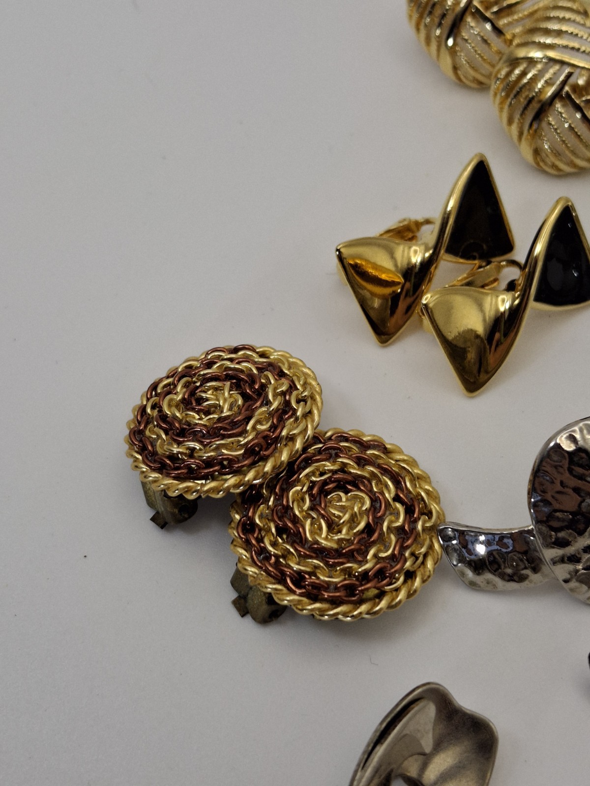 Vintage Lot Clip Earrings Metal Textured Geometric Mod Avon & unbranded Retro