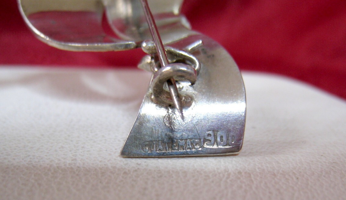 RARE VINTAGE 900 SILVER GUATEMALA MULTI COLOR RIBBON BOW BROOCH PIN 4.8 GR