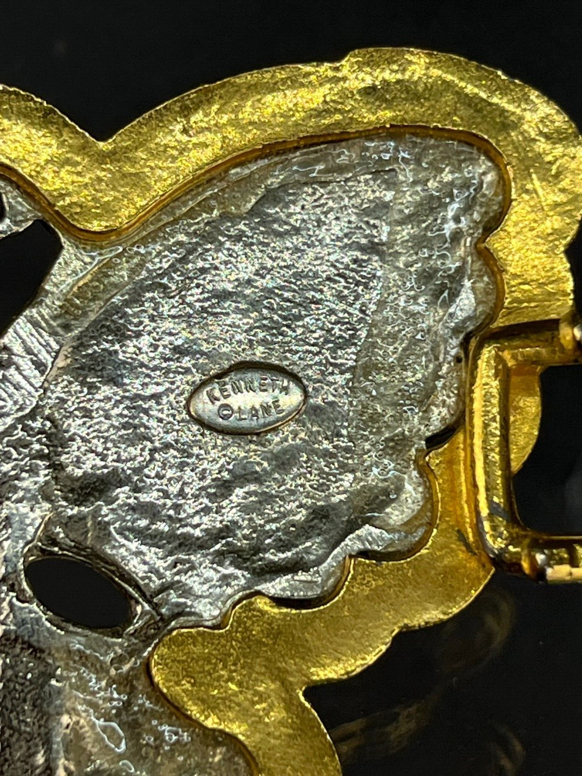 Vtg Signed KJL Kenneth J Lane Butterfly Belt Buckle with Gold Outline (J)
